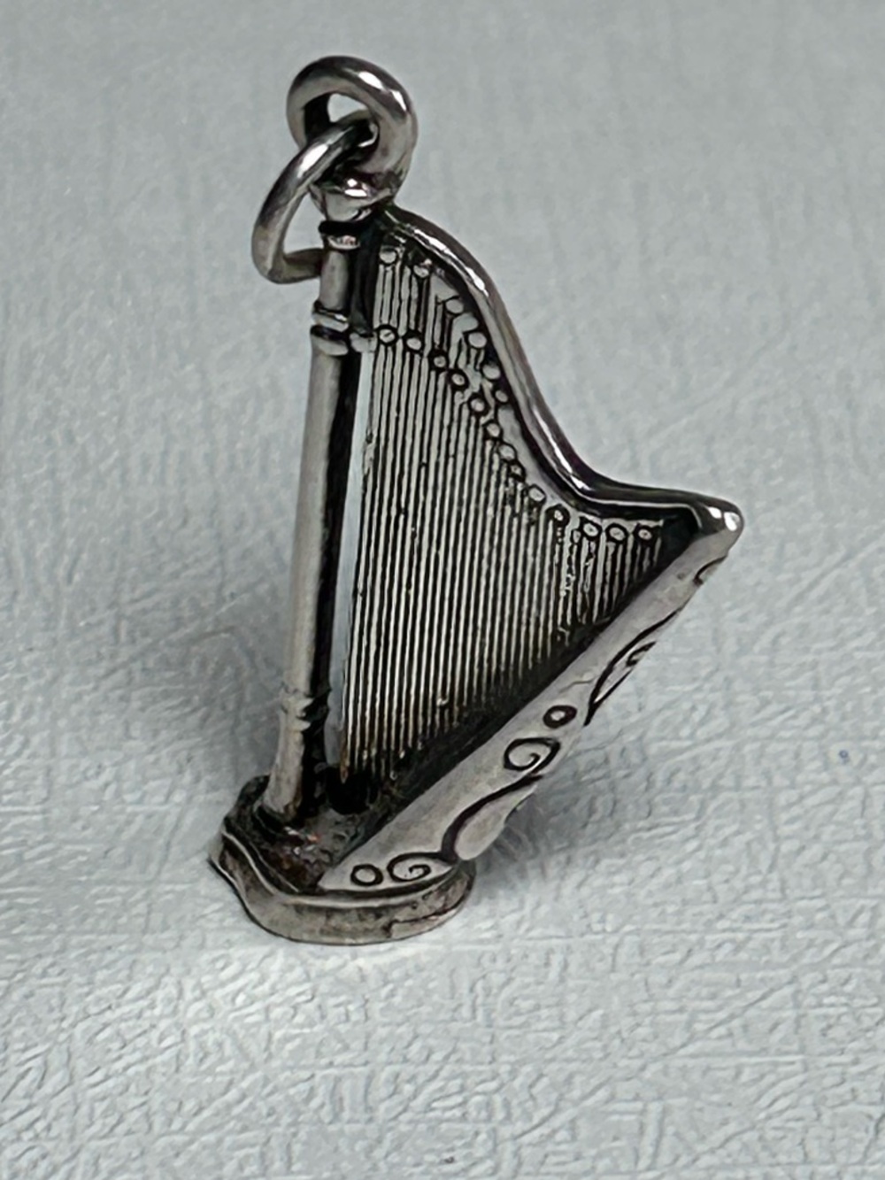 Sterling Silver 925 Harp Charm Scroll Pendant Music Instrument Vintage